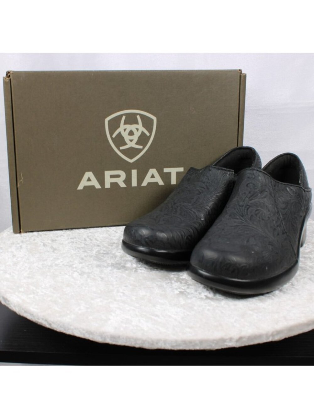Ariat Women's Black Embossed Leather Slip-On Comfort Clogs Shoes Size 7